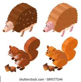 3D design for hedgehogs and squirrels illustration