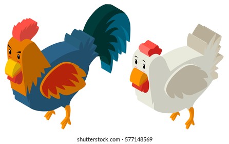 Diseño 3D para la ilustración de gallina y gallo