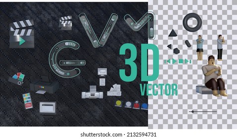 3D design icon character vector,Printer video badges pantone computer game mobile text