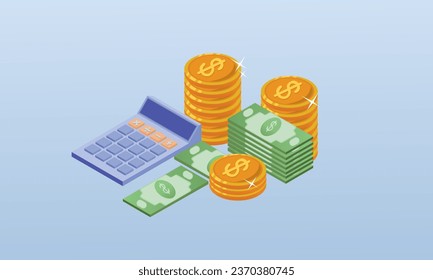 3D Ideas de diseño para contar dinero.Diseño 3D.Diseño vectorial isométrico Ilustración.
