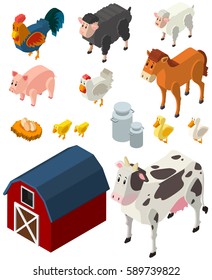 3D design for many types of farm animals illustration