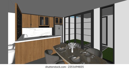 3d design of a pantry or kitchen for an apartment, small house or villa