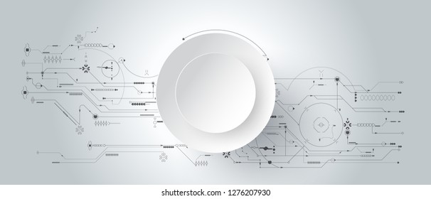  3d design paper with line circle with circuit board. Illustration Abstract modern futuristic, engineering, science, technology background. Hi tech digital connection, communication,Modern technology