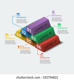 3d design of a pyramid of colored blocks vector infographics