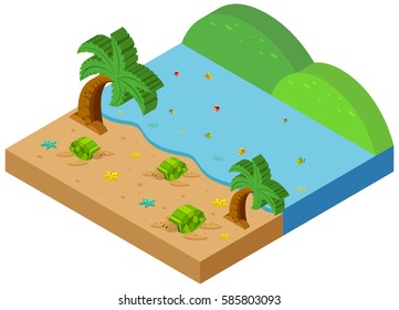 3D design for scene with beach and ocean illustration