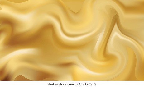 3d design with silk texture cloth background. Delicate golden color. Luxurious satin fabric. Product advertising design. Vector realistic illustration.