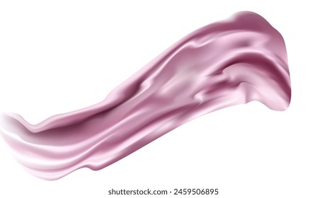 Diseño 3d con fondo de tela de textura de seda. Tejido de vuelo lila. Tejido de satén de lujo. Diseño de publicidad de Producto. Vector ilustración realista.