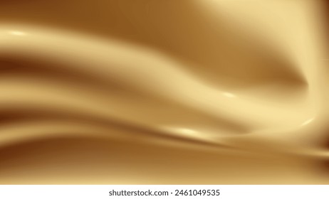 3d design with silk texture cloth background. Golden gentle soft waves. Luxurious satin fabric. Product advertising design. Vector realistic illustration.