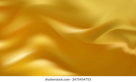 3d design with silk texture cloth background. Gold colored fabric. Luxurious satin fabric. Product advertising design. Vector realistic illustration.