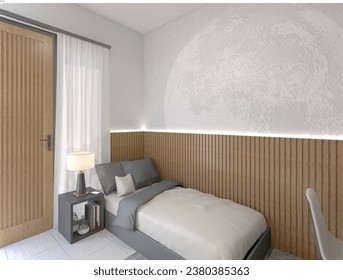 3D design of a small bear bedroom interior intended for apartments, boarding houses, accommodation