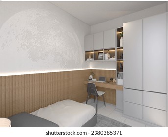 Diseño 3D de un pequeño interior de dormitorio de oso destinado a apartamentos, pensiones, alojamiento
