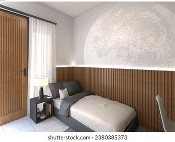 Diseño 3D de un pequeño interior de dormitorio de oso destinado a apartamentos, pensiones, alojamiento