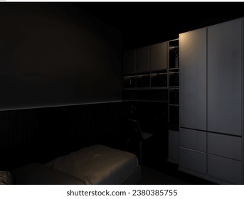 3D design of a small bear bedroom interior intended for apartments, boarding houses, accommodation