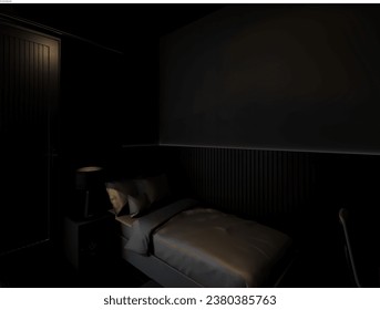 3D design of a small bear bedroom interior intended for apartments, boarding houses, accommodation