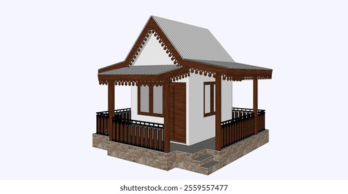 3d design of a small building for a guard post with a white or isolated background design