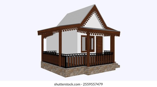 3d design of a small building for a guard post with a white or isolated background design