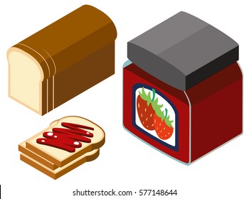 3D design for strawberry jam and bread illustration
