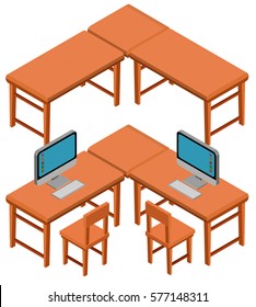 Diseño 3D para ilustración de mesas y sillas