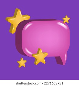 3d Design template element bright purple speech bubble with yellow stars