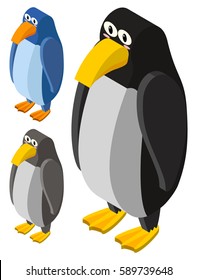 3D design for three penguins illustration