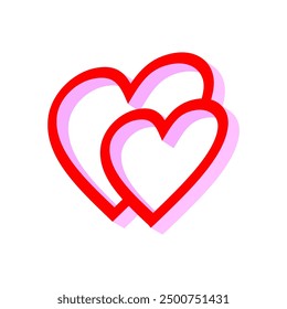 3D design two red heart with perspective isolated on white background. Love symbol for design element.