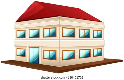 Diseño 3D para un edificio amplio con ilustración de techo rojo