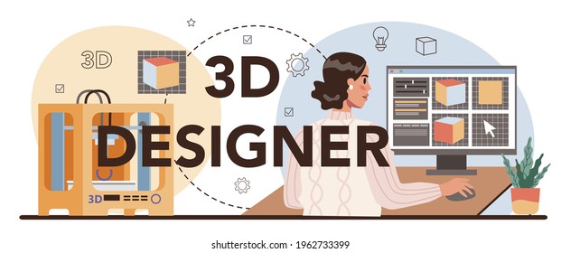 3D designer typographic header. Digital drawing with electronic