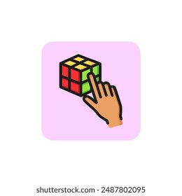 3D designing line icon. Hand, cube, logic. Design concept. Vector illustration can be used for topics like virtual reality, modelling, tactic