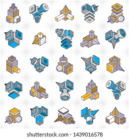 3D designs, abstract vector shapes set.