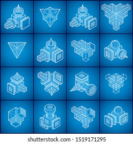 3D designs, abstract vector shapes set.