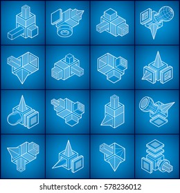 Diseño 3D, conjunto de formas vectoriales abstractas.