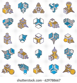 3D designs, abstract vector shapes set.