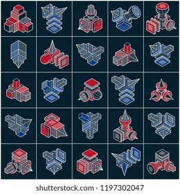 3D designs, set of abstract vector shapes.