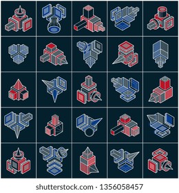 3D designs, set of abstract vector shapes.