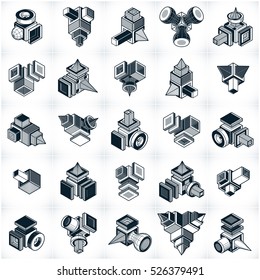 3D designs, set of abstract vector shapes.