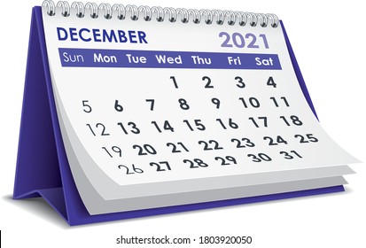 3D Desktop Calendar December 2021 In White Background