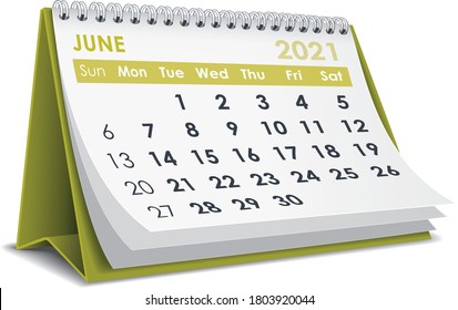 3D desktop calendar June 2021 in white background