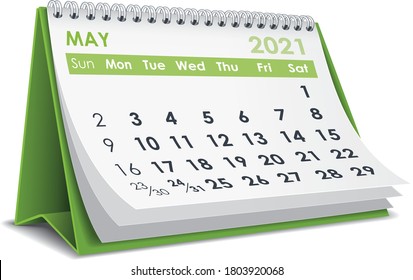 3D desktop calendar May 2021 in white background