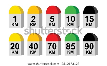 3d destination mile stone. set of road side distance detail 1 to 90. small stone landmark by the roadside