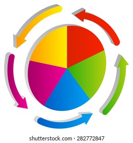 3d diagram, pie chart element with circular arrows.