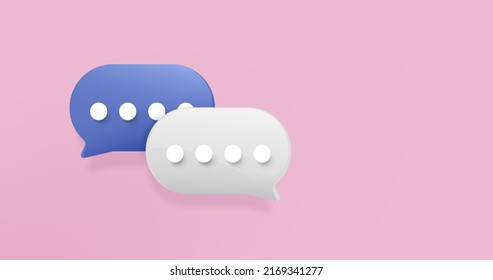 3D dialog speech bubble icons on pink background. Speech, chat conversation icon. Vector illustration