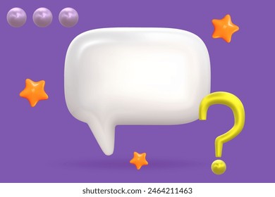 3d dialogue bubble various cloud with star and question. White speak balloon for social media. 3d speech box render vector.