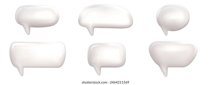 3d dialogue bubble various cloud set. White speak balloon for social media. 3d speech box render vector.
