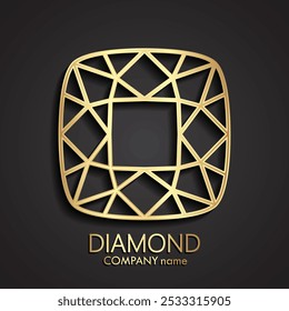 3d diamond brilliant shape gold logo vector illustration