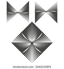 3D diamond formation. Shiny rhombus shape. Vector depth illusion. Symmetric abstract figure.
