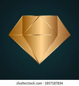 3D-Diamantsymbol, Vektorlogo. Farbiges goldenes Metall auf dunklem Hintergrund