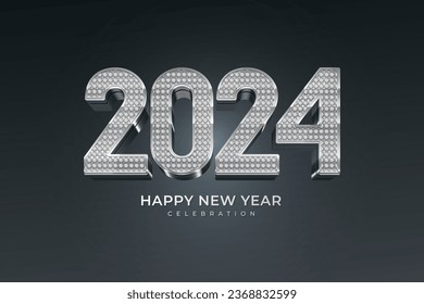 3d diamond luxury effect, Happy New Year 2024 for Background, Poster or Banner