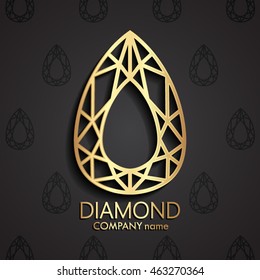 3d diamond pear shape gold logo / vector illustration