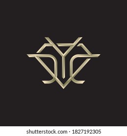 3d diamond shape gold logo letter DYC / YDC / vector illustration