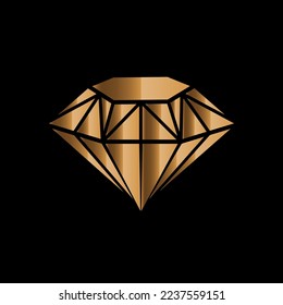 Logo de oro de forma de diamante 3d, icono de lujo dorado aislado en fondo negro, ilustración vectorial
